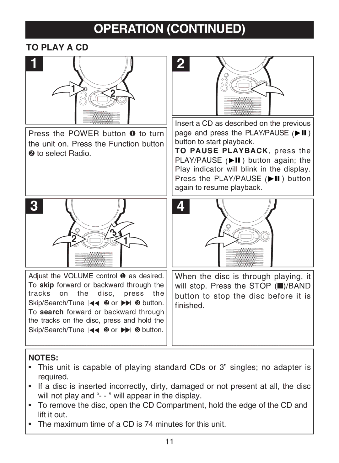 Memorex MC1009 manual To Play a CD 