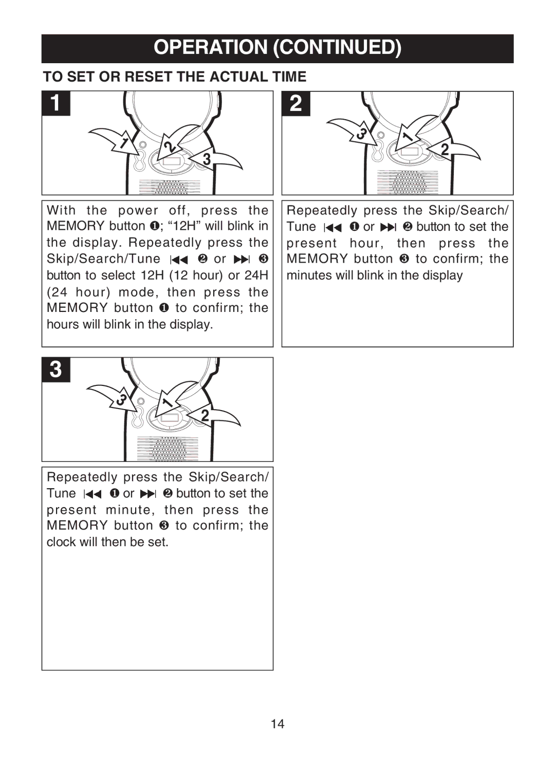 Memorex MC1009 manual To SET or Reset the Actual Time 