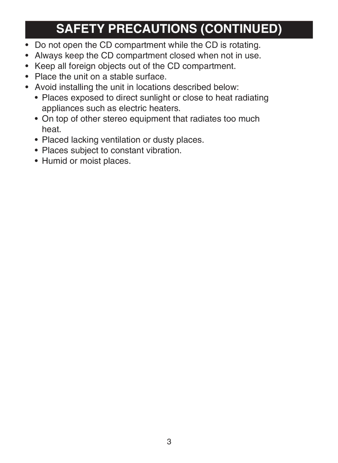 Memorex MC1009 manual Safety Precautions 