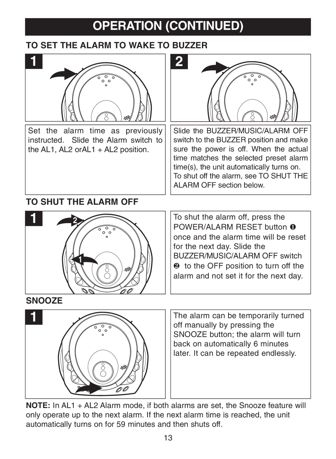 Memorex MC2863 manual To SET the Alarm to Wake to Buzzer, To Shut the Alarm OFF 