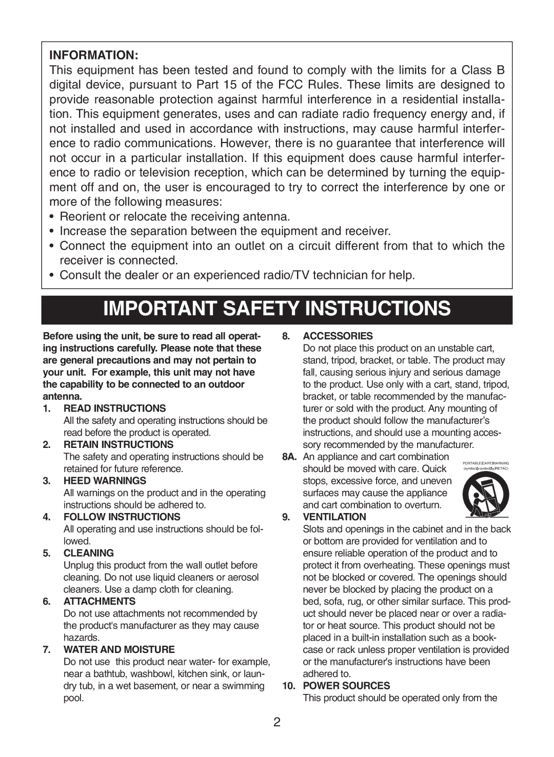 Memorex MC2863 manual Important Safety Instructions, Information 