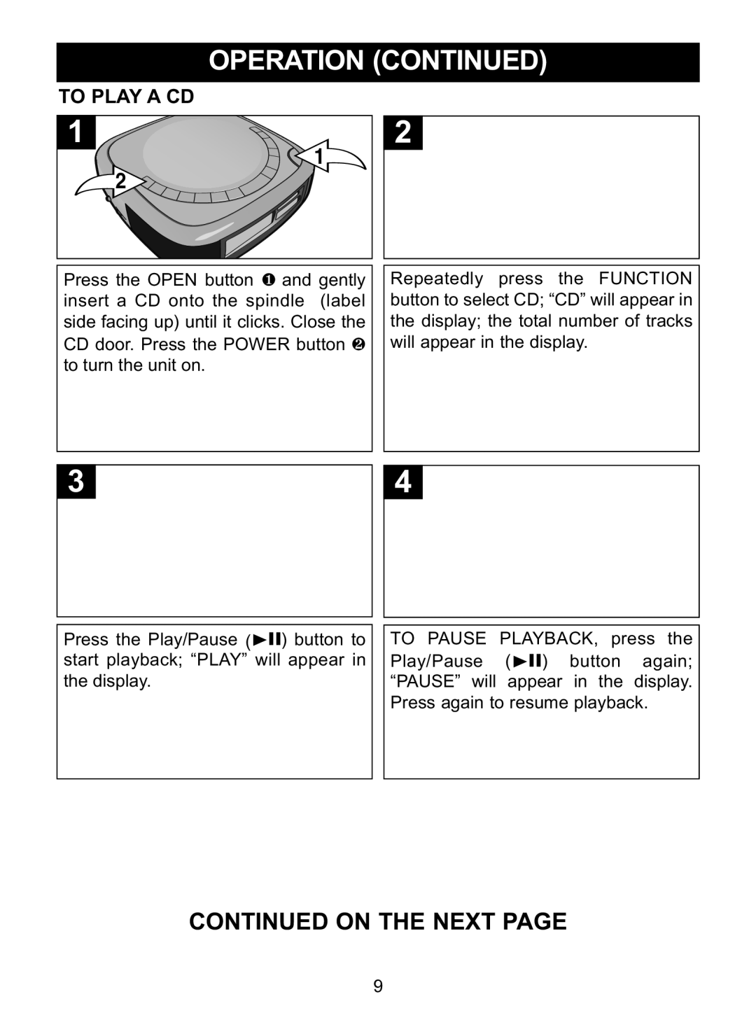 Memorex MC2864 manual To Play a CD Operation 