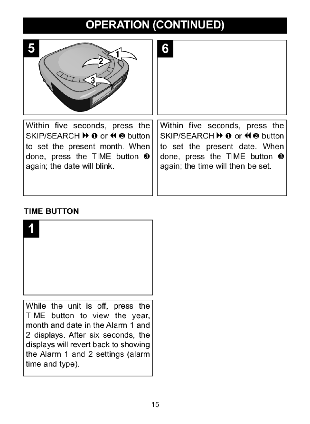 Memorex MC2864 manual Operation, Time Button 