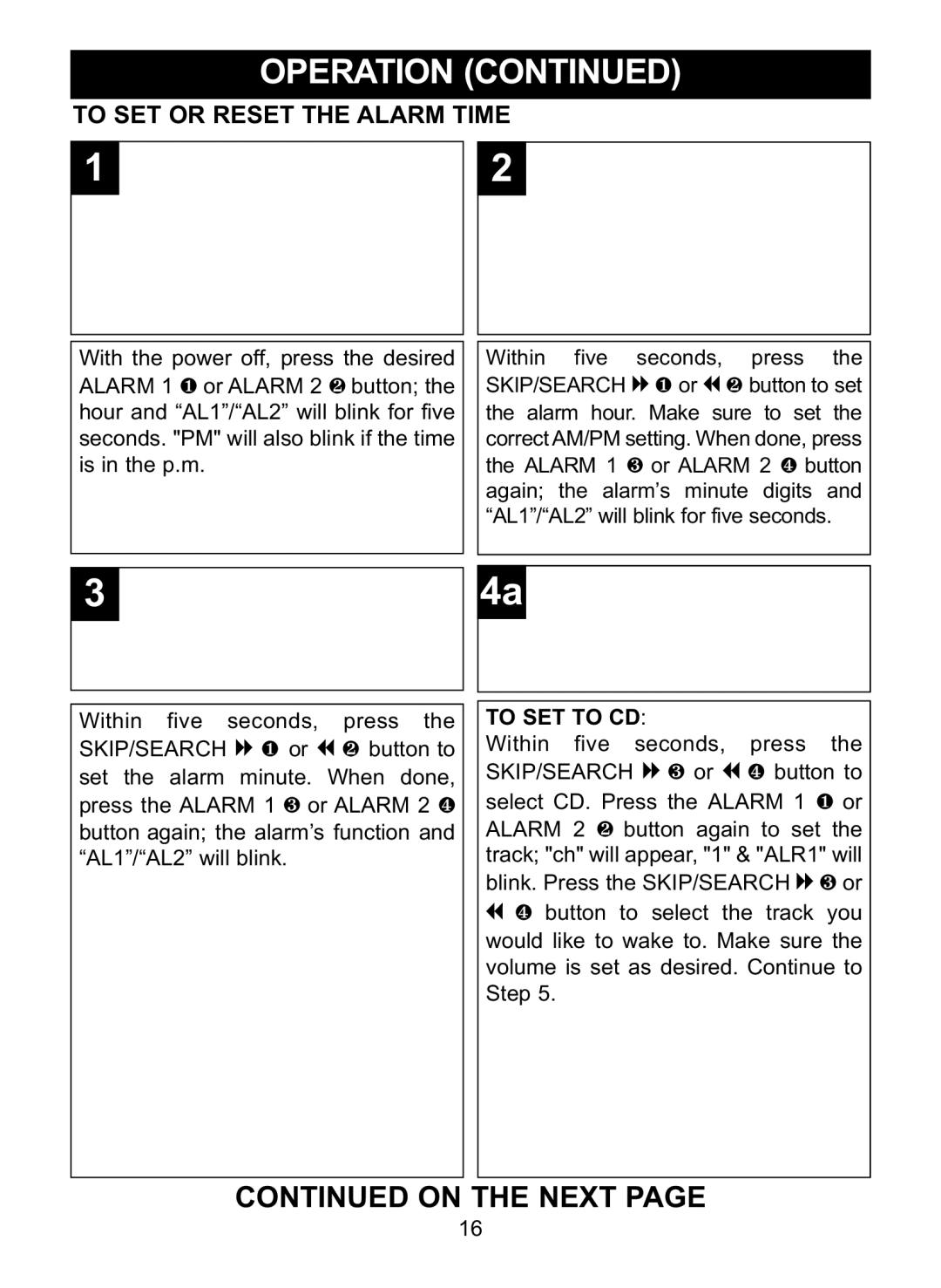 Memorex MC2864 manual To SET or Reset the Alarm Time, To SET to CD 