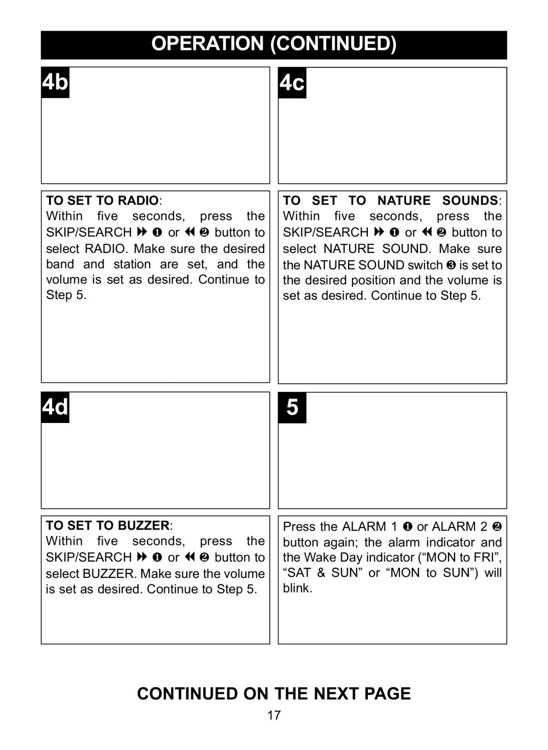 Memorex MC2864 manual To SET to Radio To SET to Nature Sounds, To SET to Buzzer 