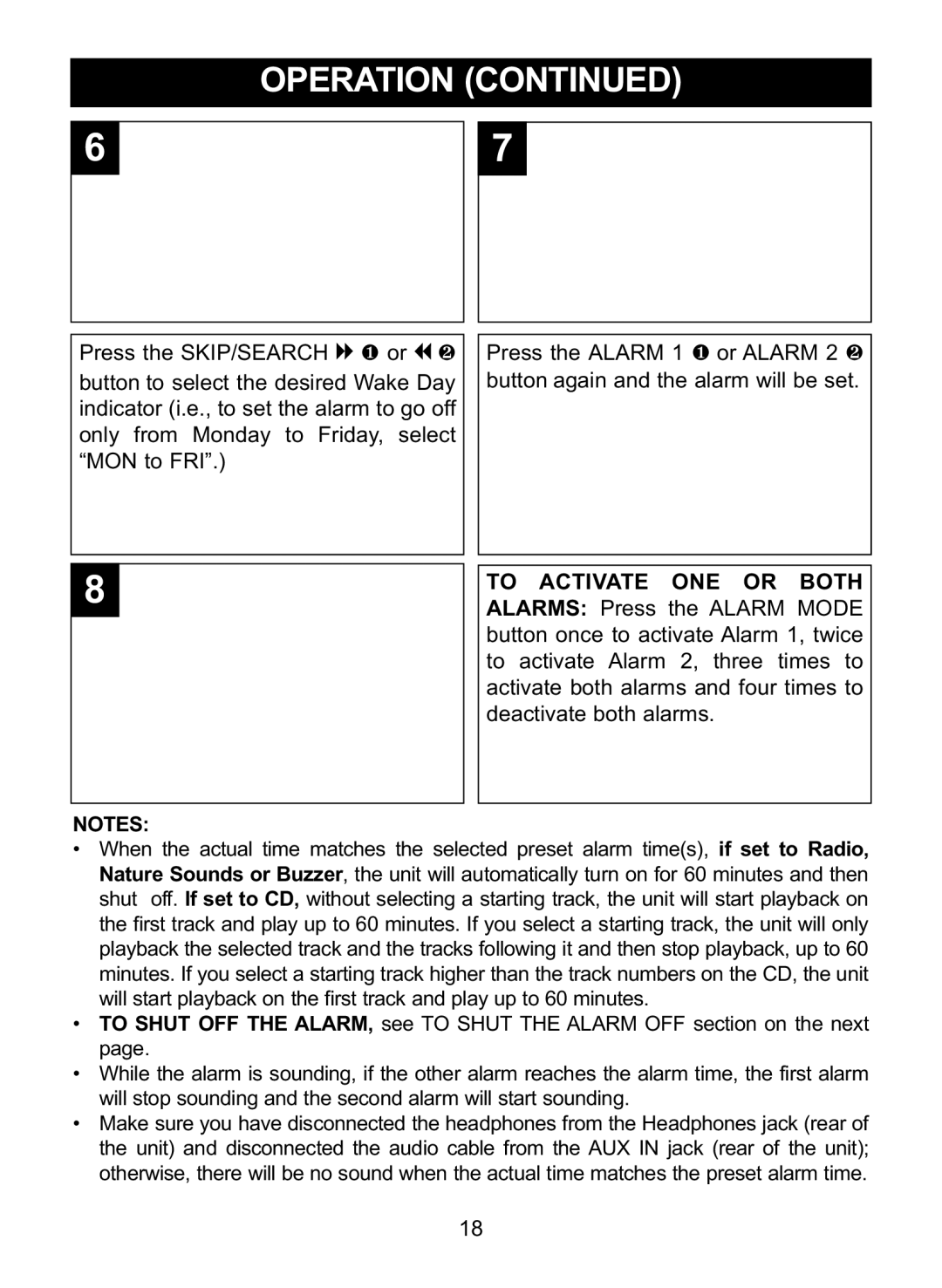 Memorex MC2864 manual To Activate ONE or Both, Deactivate both alarms 