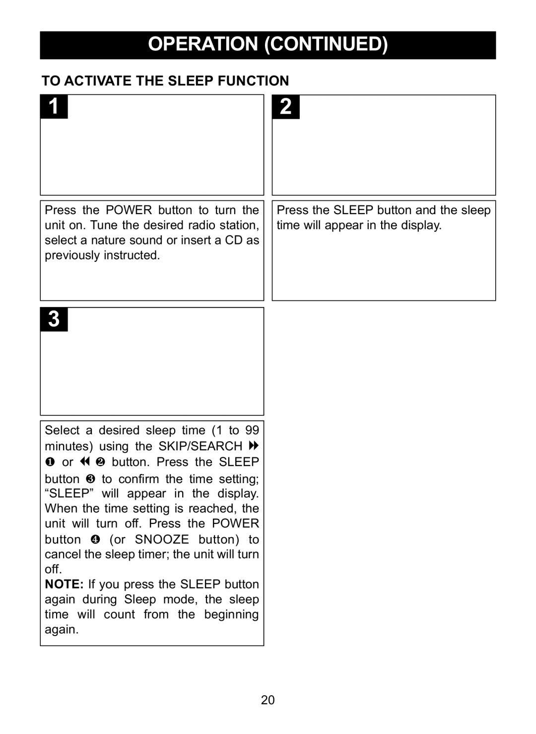 Memorex MC2864 manual To Activate the Sleep Function 