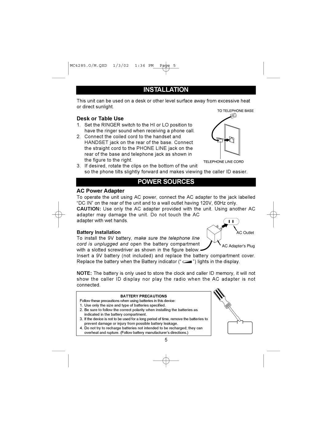 Memorex MC4285 operating instructions Installation, Desk or Table Use 