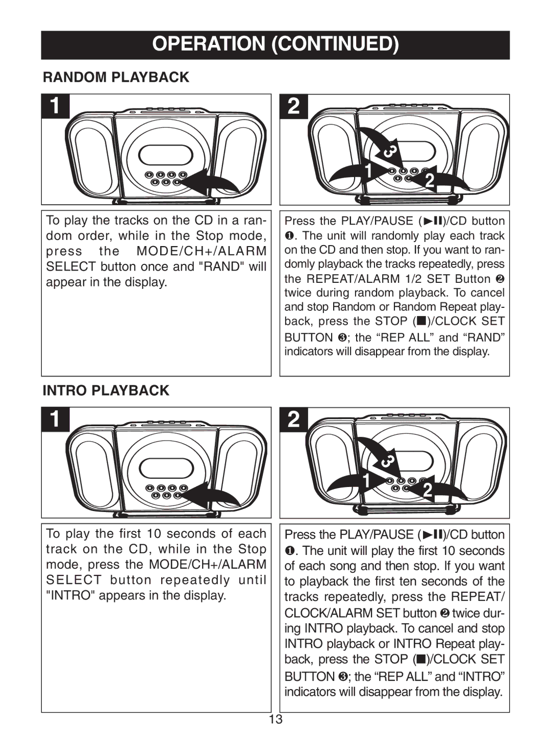 Memorex MC7100 manual Random Playback, Intro Playback 