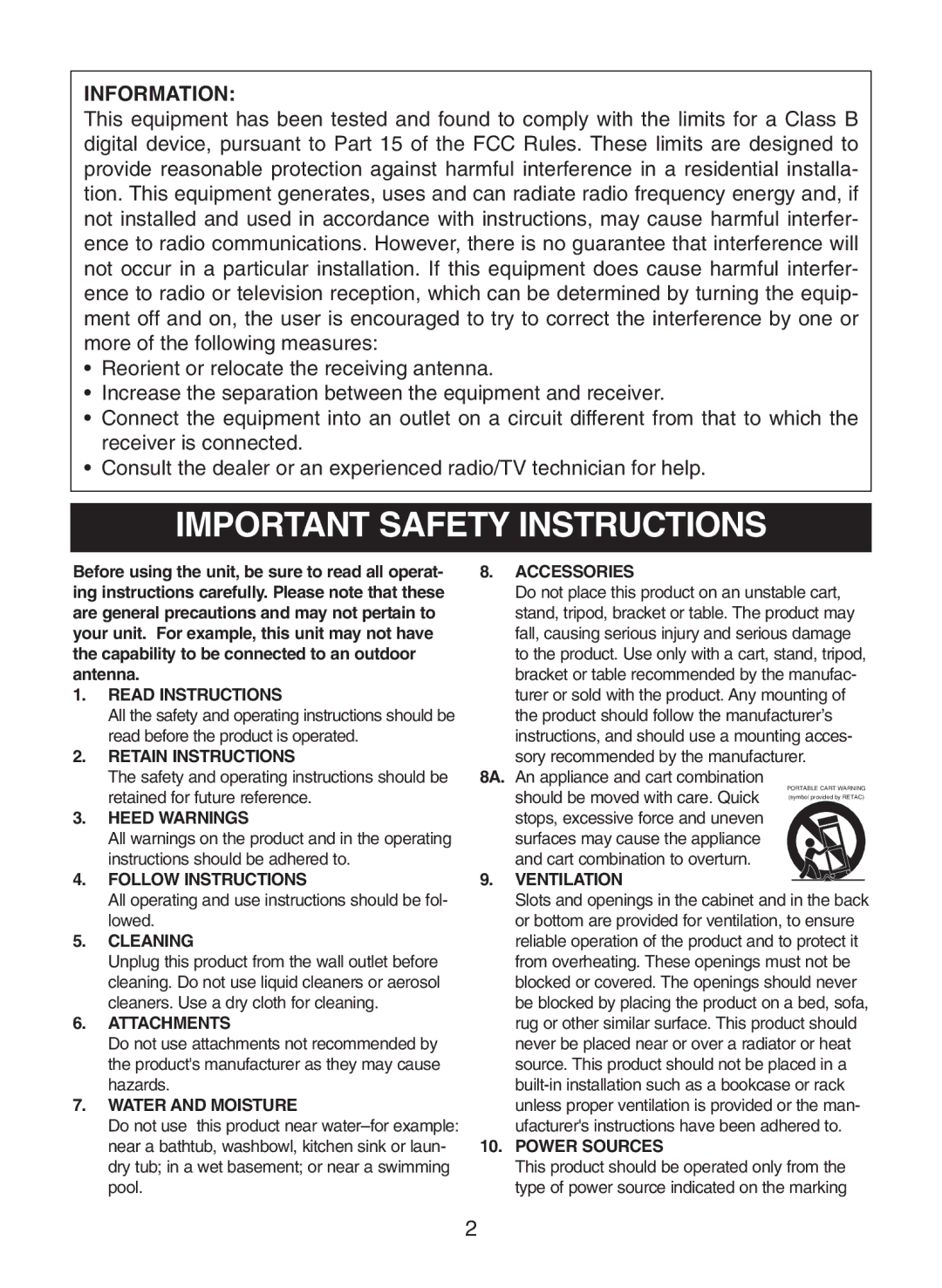 Memorex MC7100 manual Important Safety Instructions, Information 