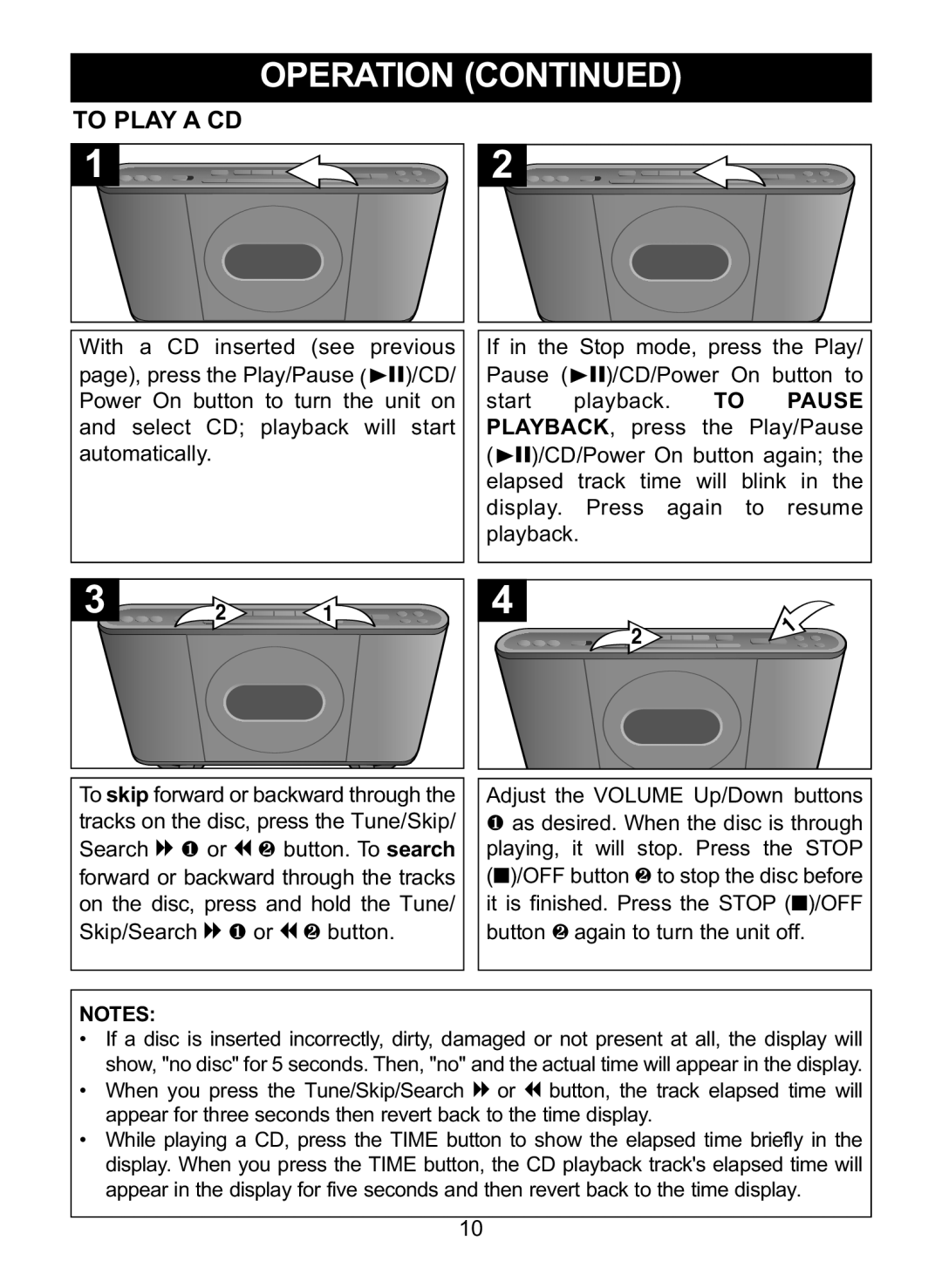 Memorex MC7101 manual To Play a CD Operation, Pause 