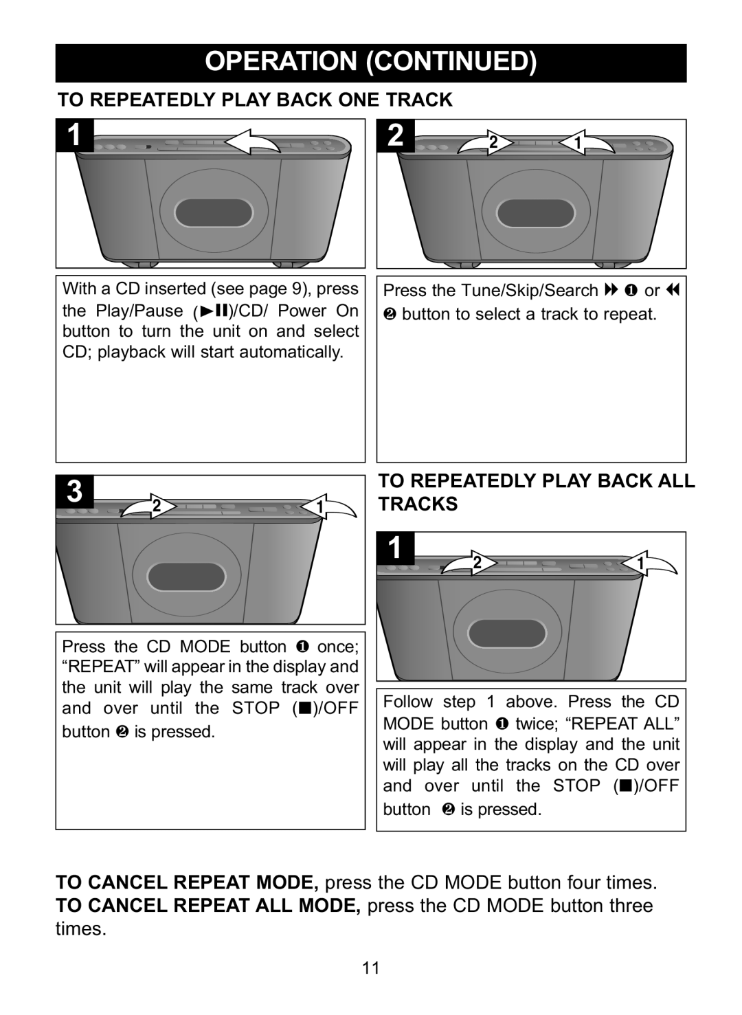 Memorex MC7101 manual To Repeatedly Play Back ONE Track, To Repeatedly Play Back ALL, Tracks 