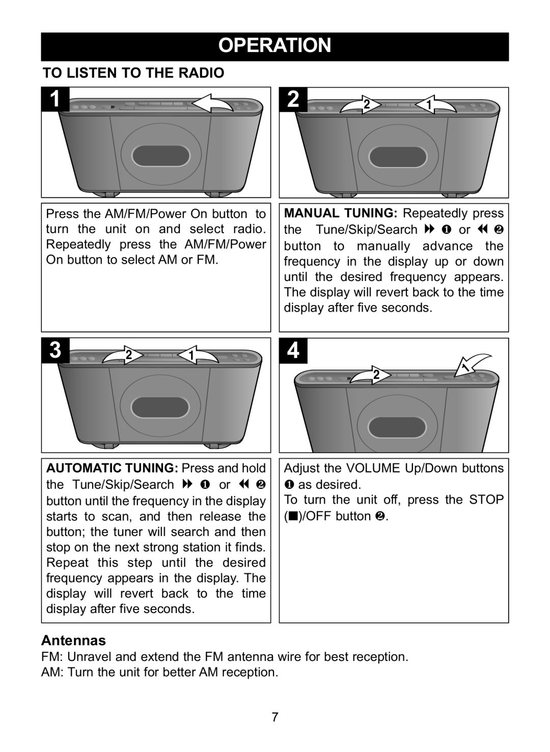 Memorex MC7101 manual Operation, To Listen to the Radio 