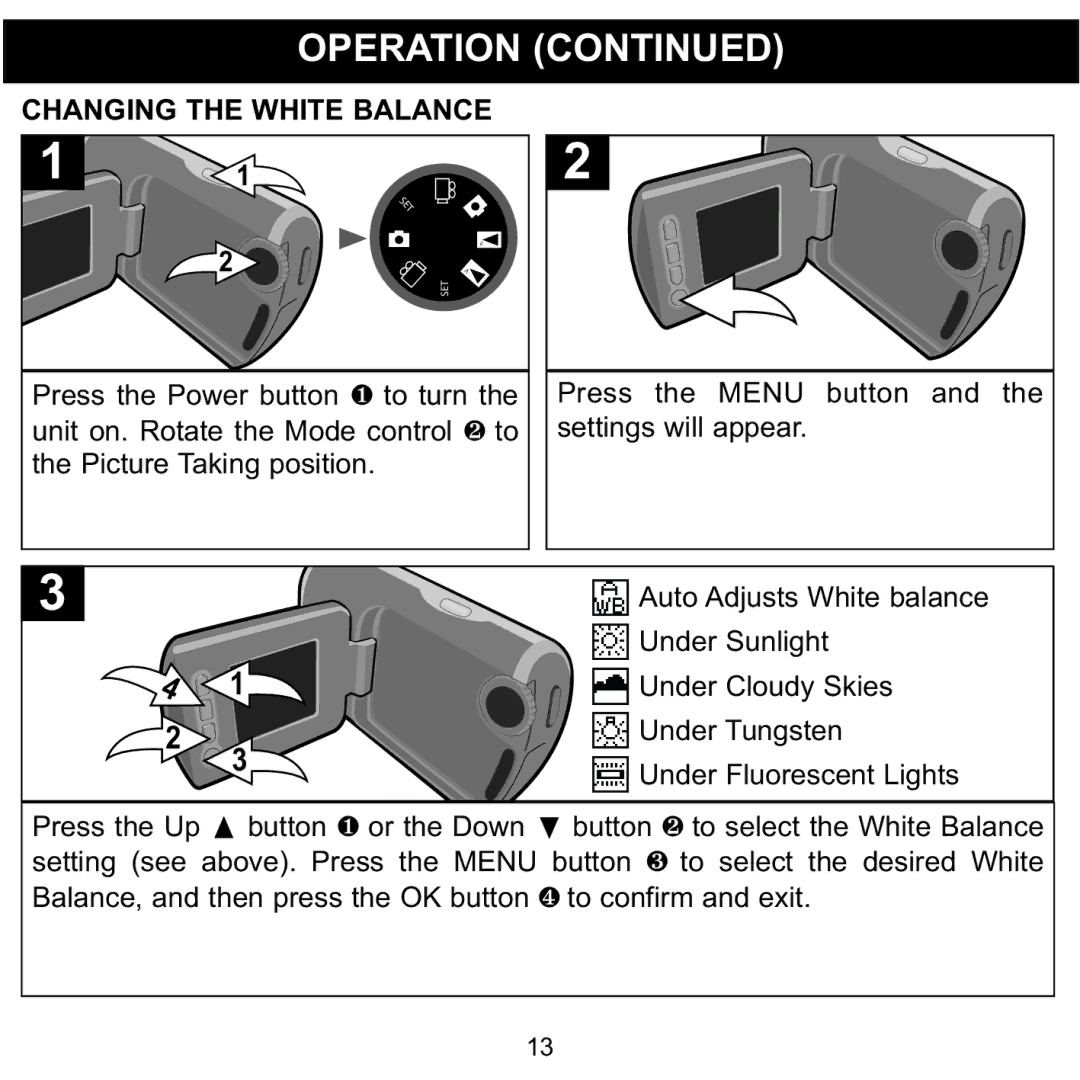 Memorex MCC215 manual Changing the White Balance 