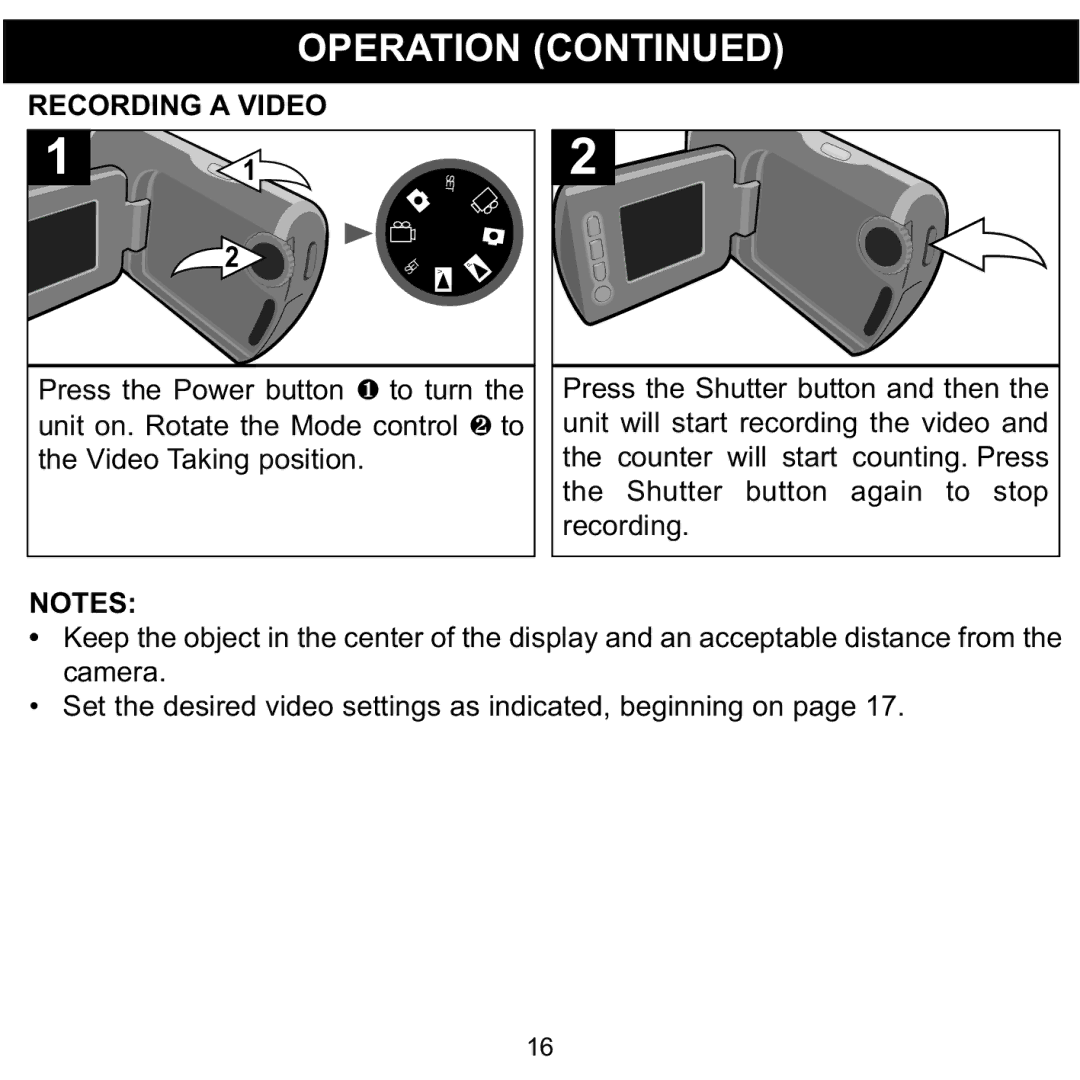 Memorex MCC215 manual Recording a Video 