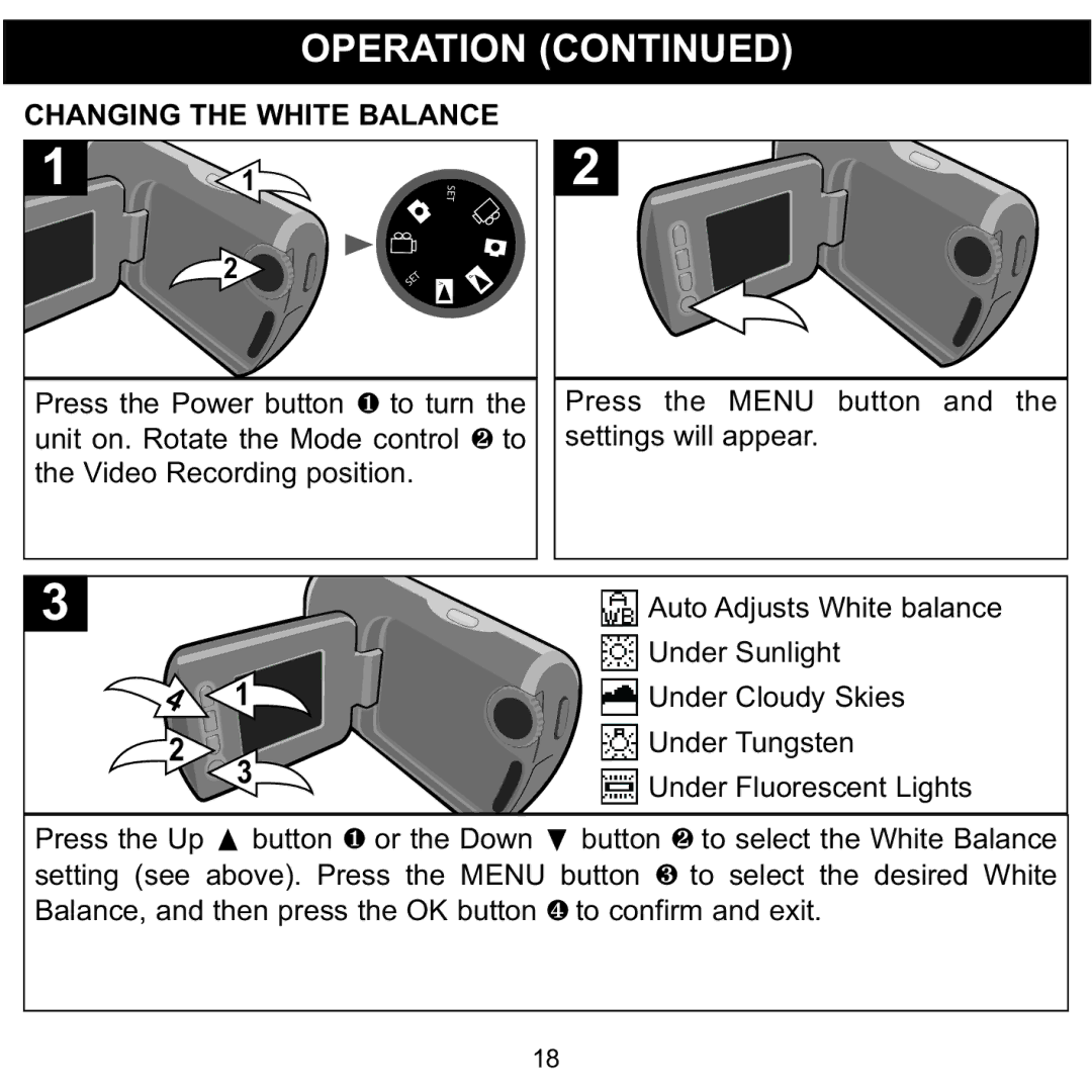 Memorex MCC215 manual Changing the White Balance 