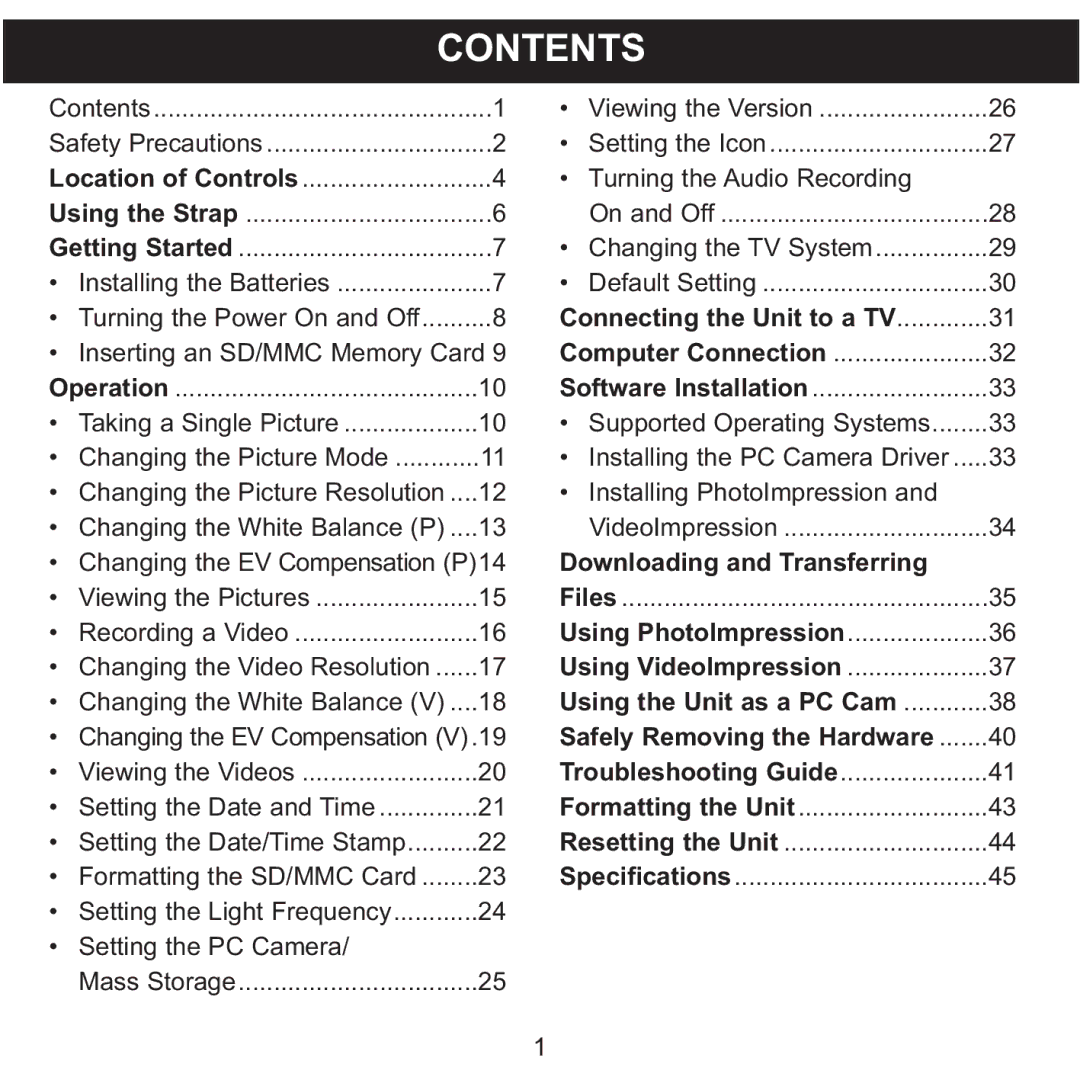 Memorex MCC215 manual Contents 