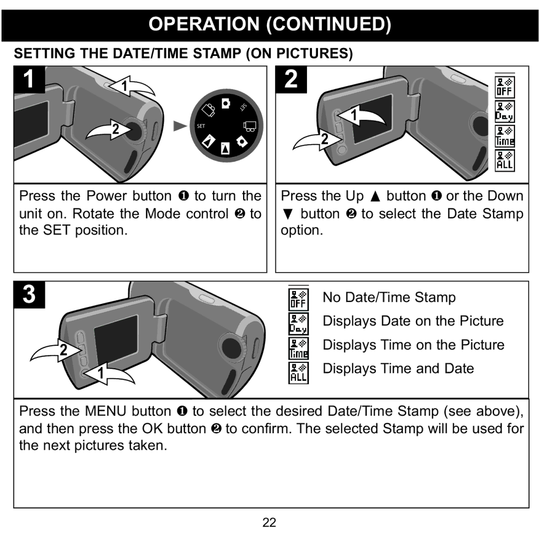 Memorex MCC215 manual Setting the DATE/TIME Stamp on Pictures 