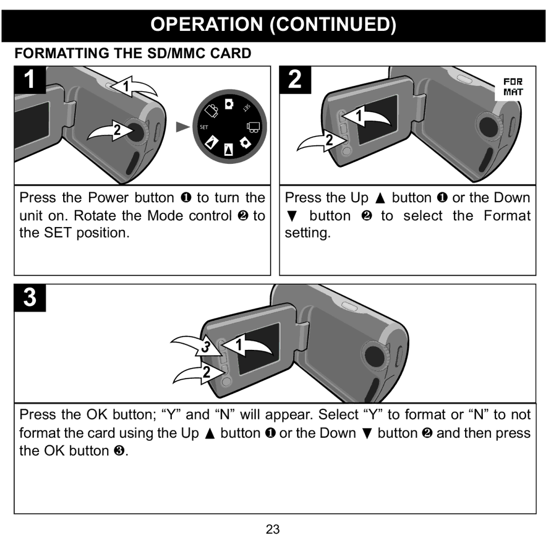 Memorex MCC215 manual Formatting the SD/MMC Card 