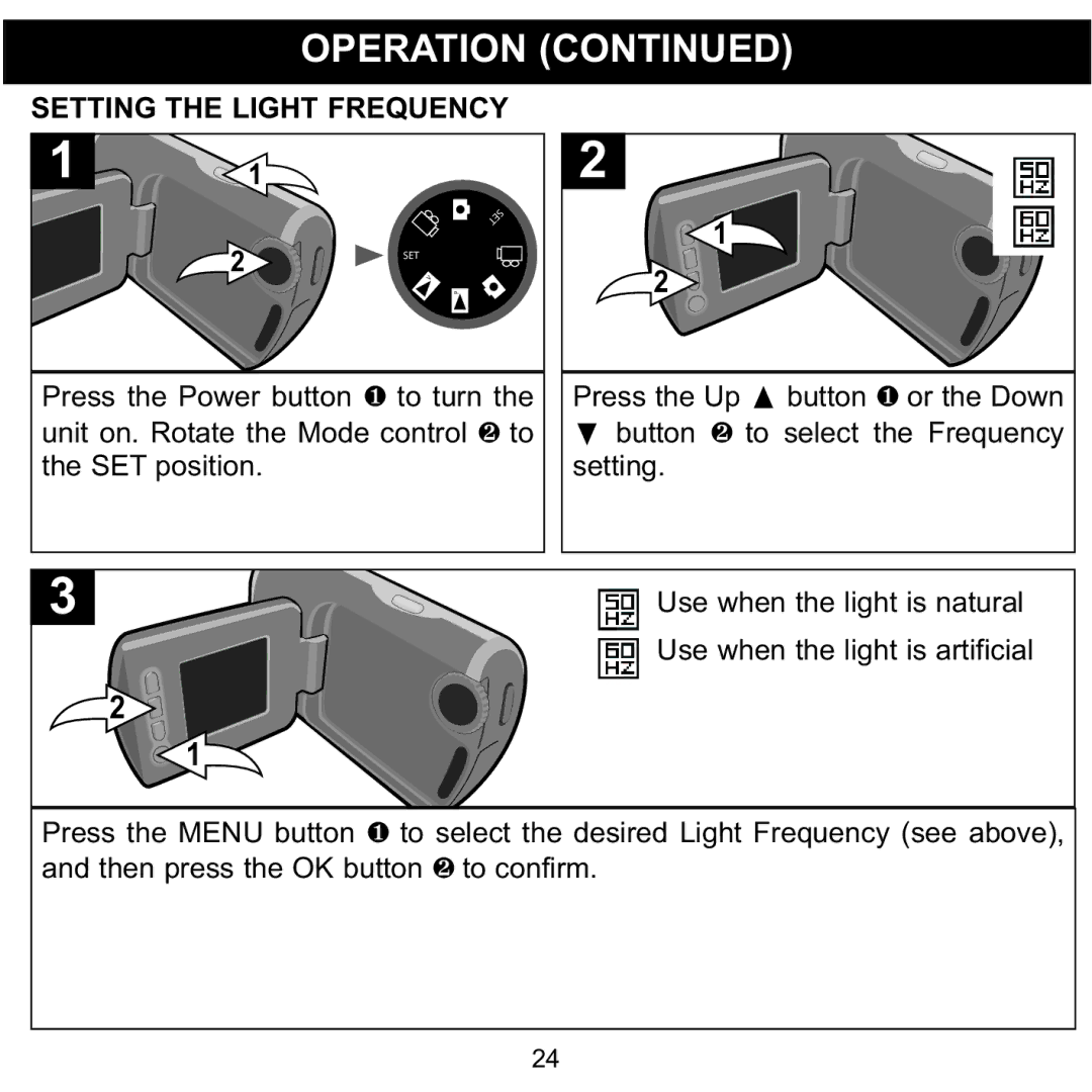 Memorex MCC215 manual Setting the Light Frequency 