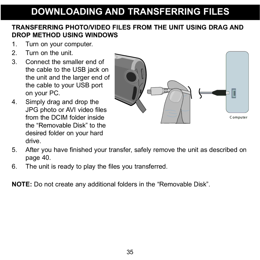 Memorex MCC215 manual Downloading and Transferring Files 