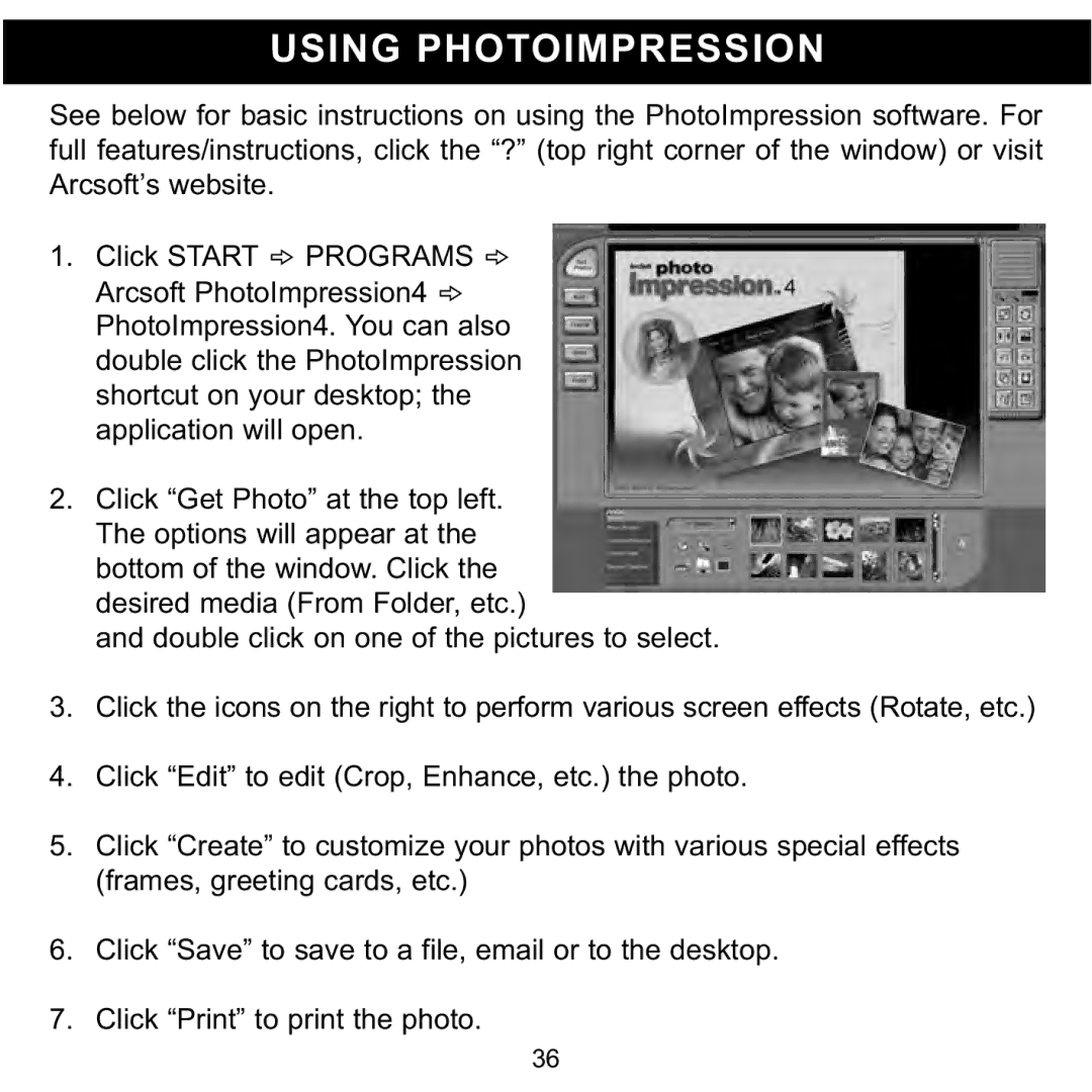 Memorex MCC215 manual Using Photoimpression 