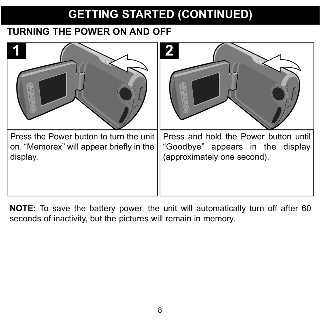 Memorex MCC215 manual Getting Started Turning the Power on and OFF 