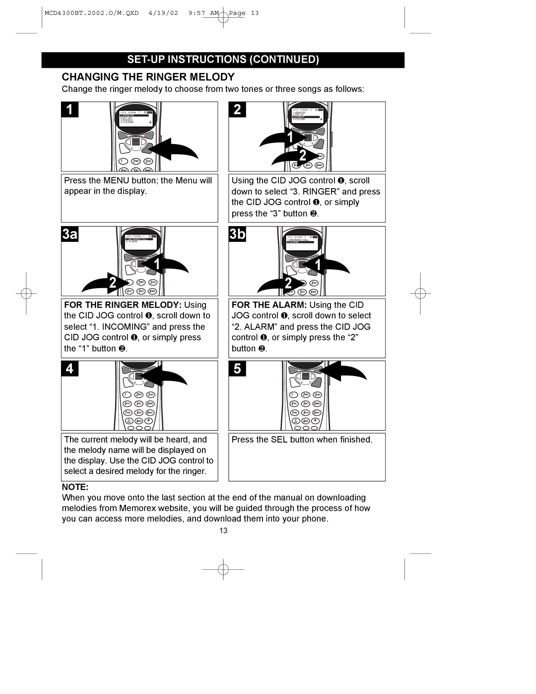 Memorex MCD4300BT operating instructions Changing the Ringer Melody 