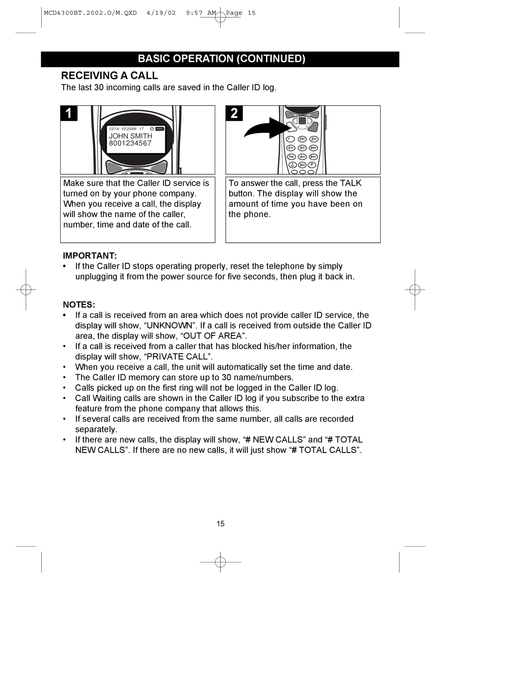 Memorex MCD4300BT operating instructions Receiving a Call 