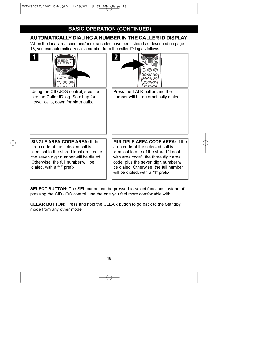 Memorex MCD4300BT operating instructions Automatically Dialing a Number in the Caller ID Display 