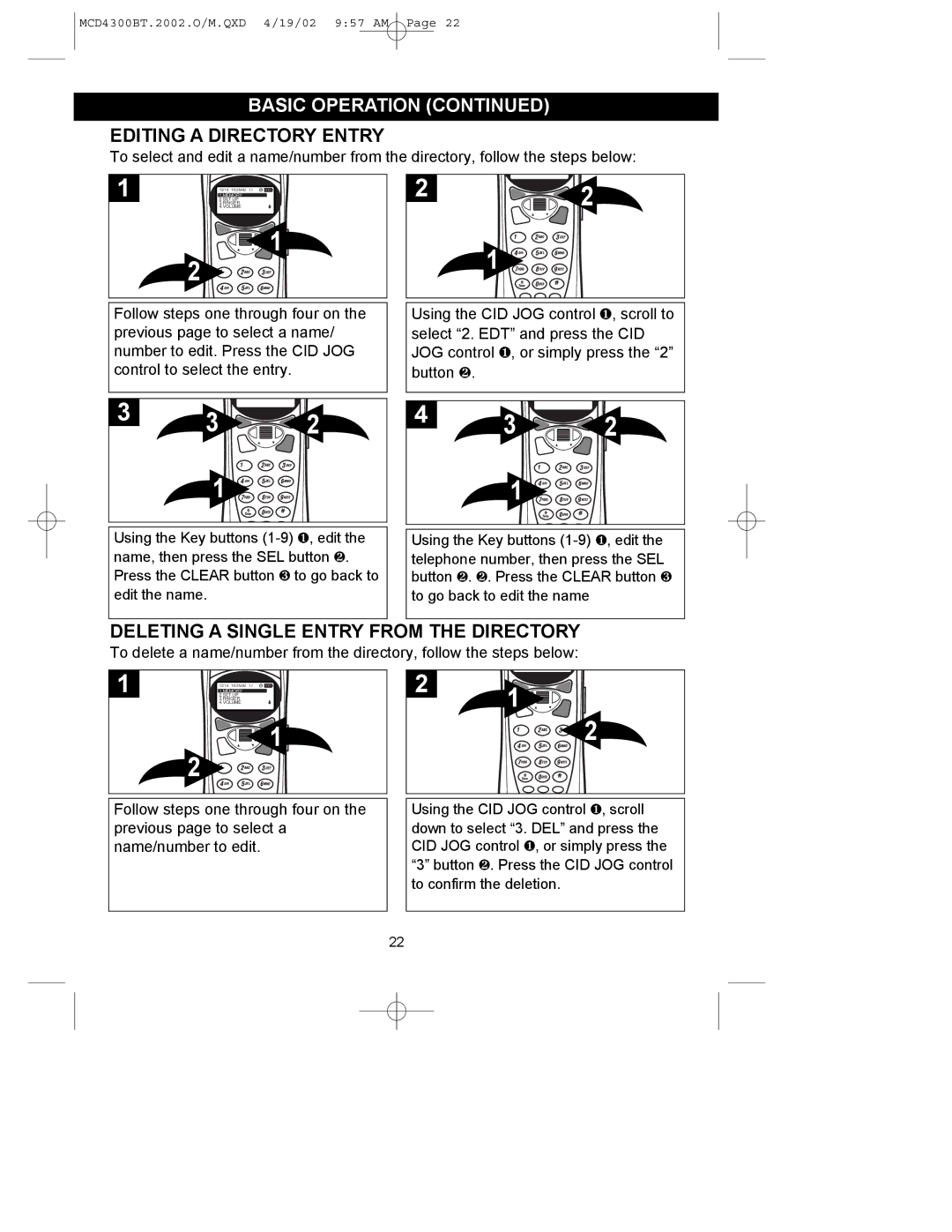 Memorex MCD4300BT operating instructions Editing a Directory Entry, Deleting a Single Entry from the Directory 