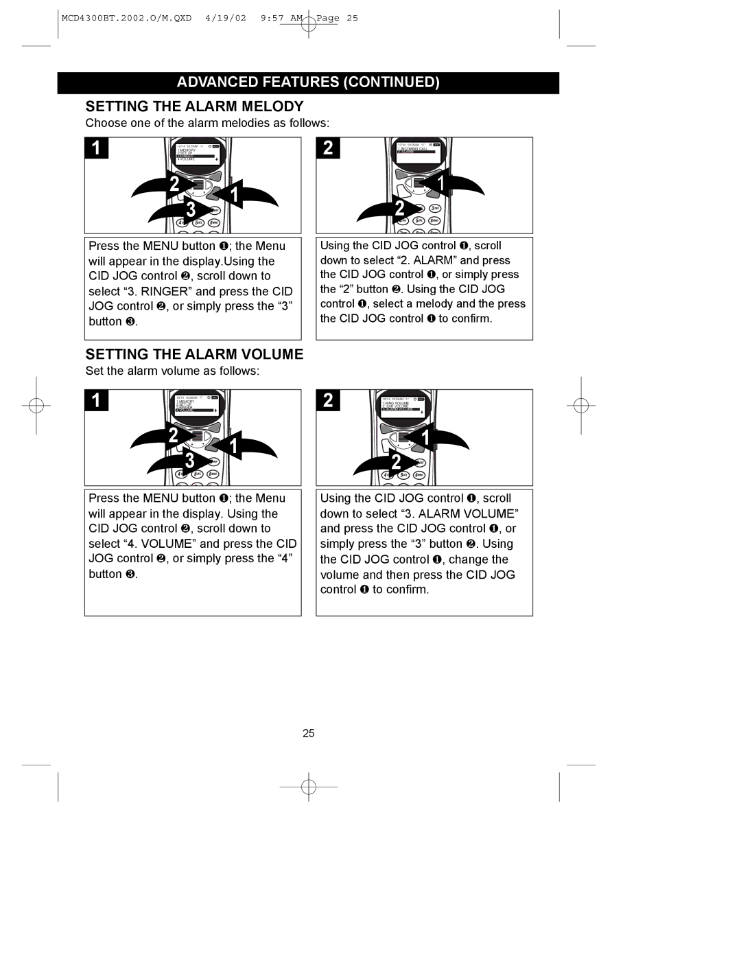 Memorex MCD4300BT operating instructions Setting the Alarm Melody, Setting the Alarm Volume 