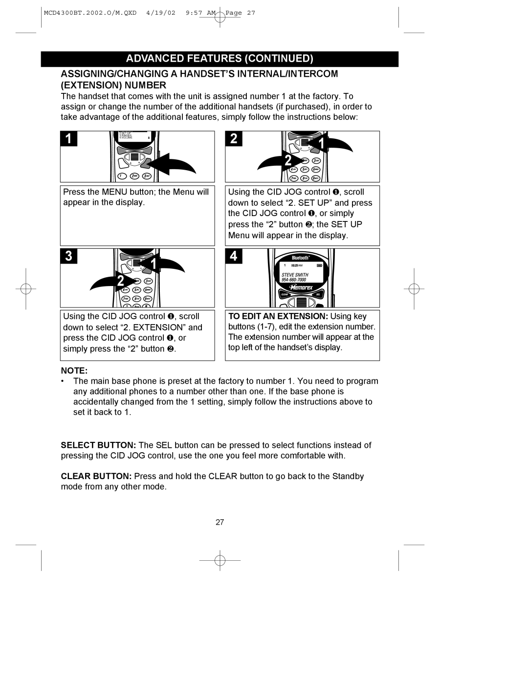 Memorex MCD4300BT operating instructions SET UP 3.RINGER 4.VOLUME 