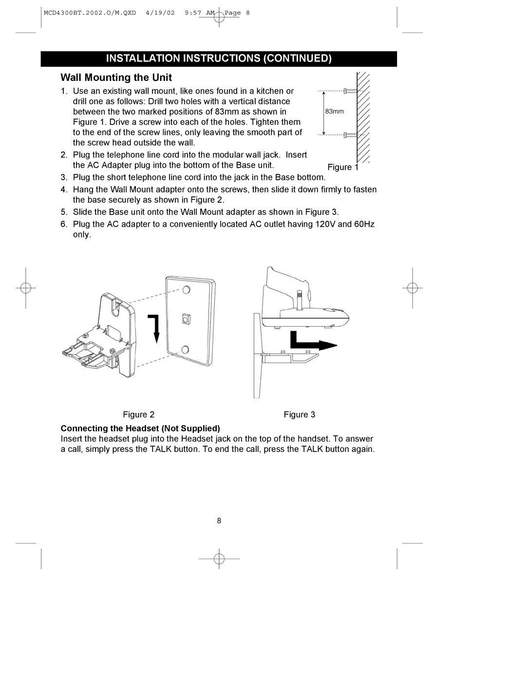 Memorex MCD4300BT operating instructions Wall Mounting the Unit 