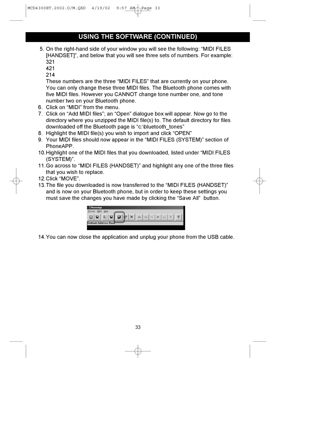 Memorex MCD4300BT operating instructions Using The Software Continued, Click on “MIDI” from the menu 
