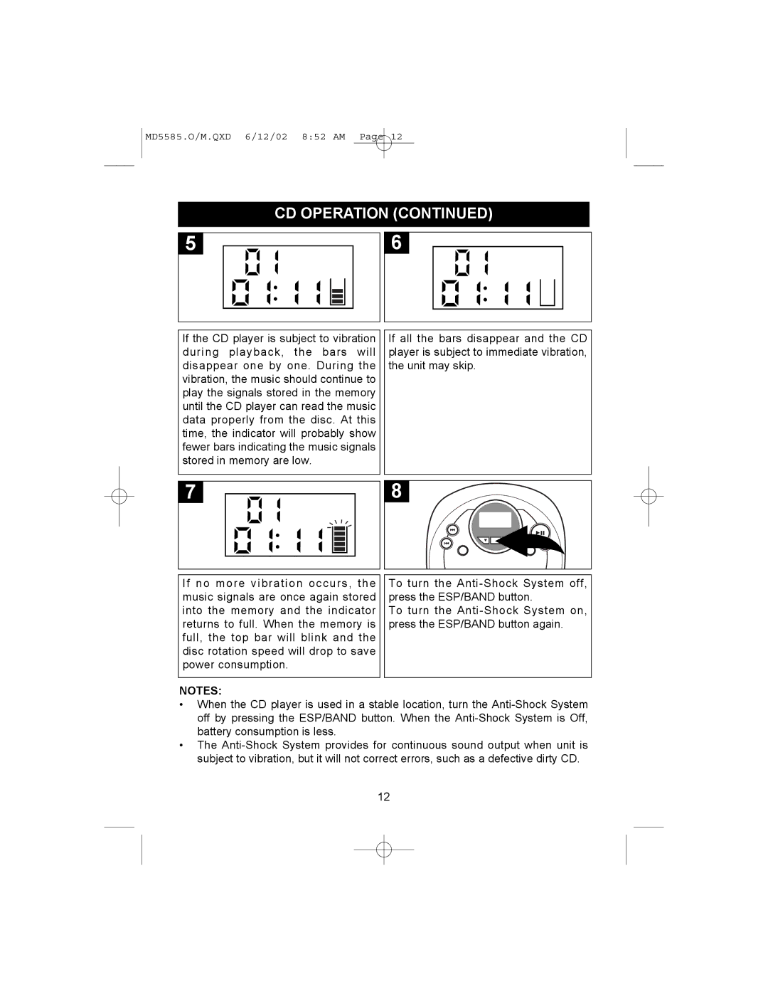 Memorex MD5585 operating instructions CD Operation 