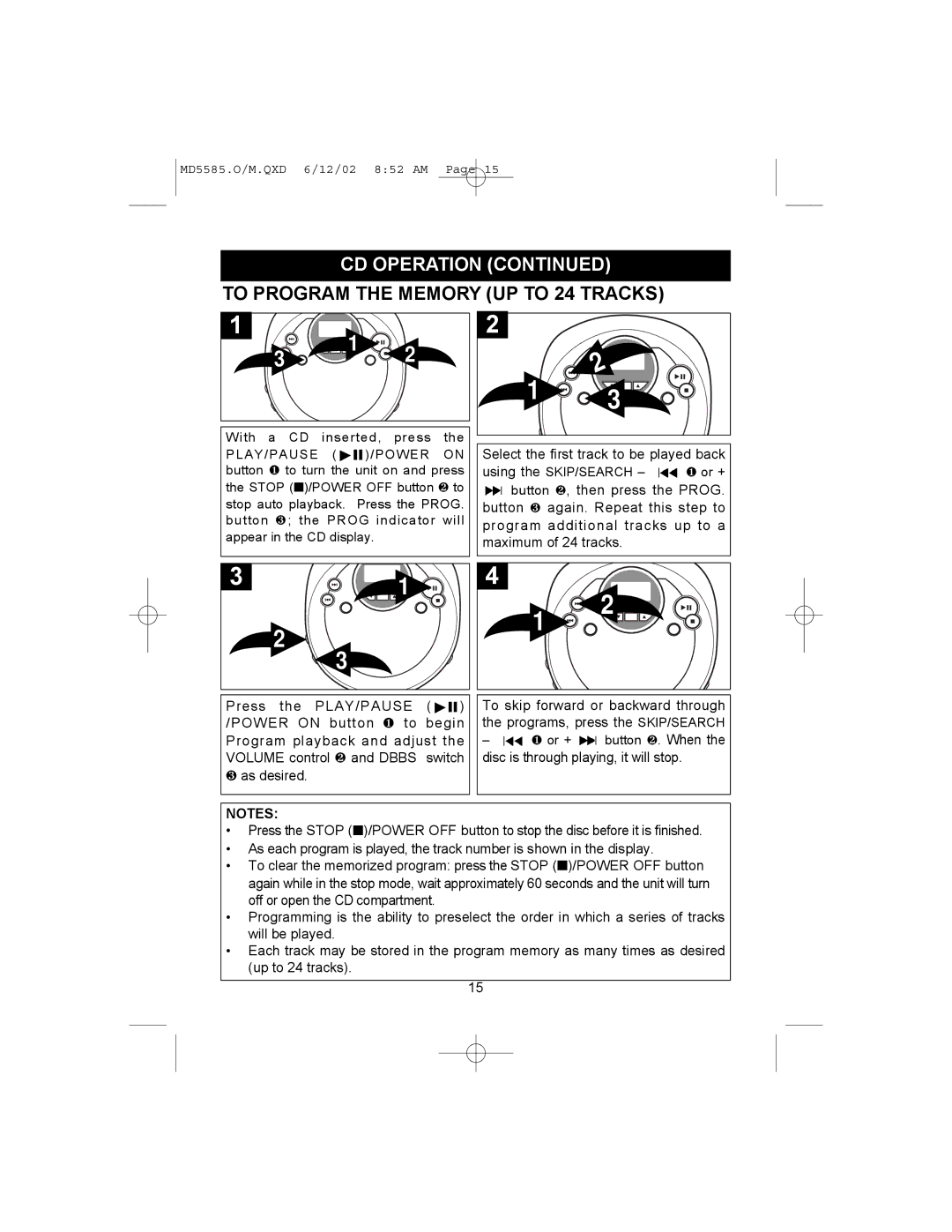 Memorex MD5585 operating instructions To Program the Memory UP to 24 Tracks 