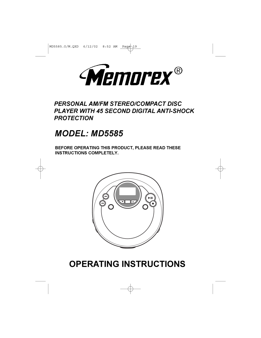 Memorex operating instructions MODEL MD5585, Operating Instructions, MD5585.O/M.QXD 6/12/02 8 52 AM Page 