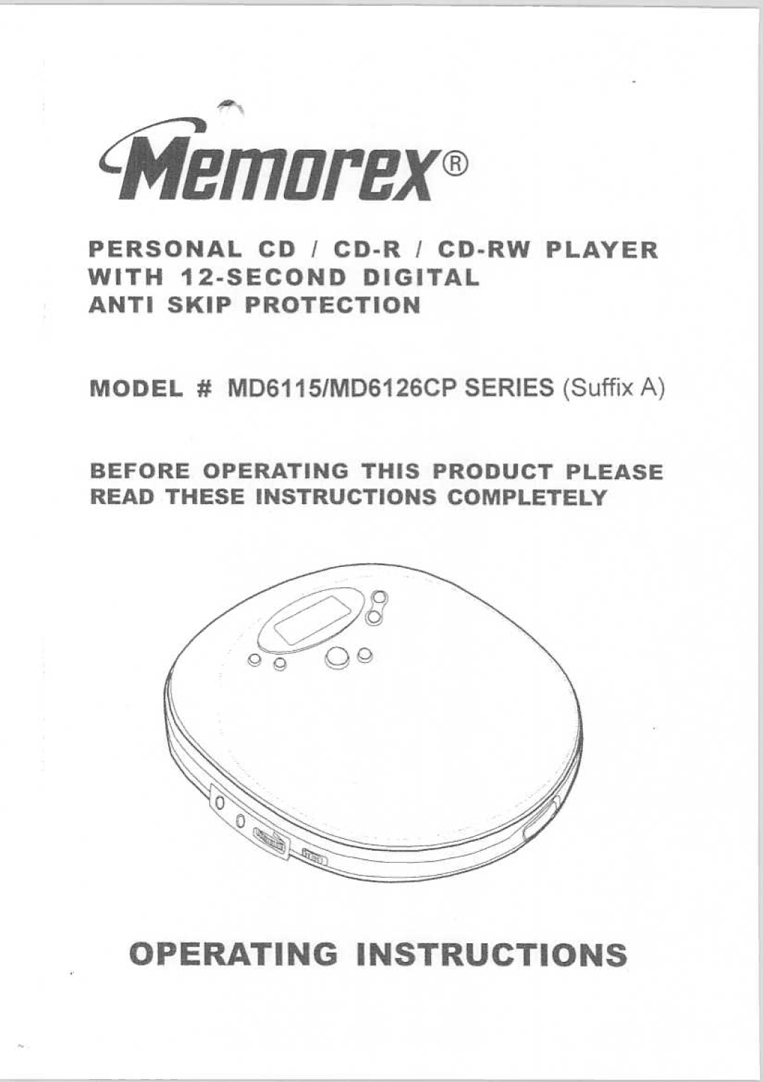 Memorex MD6115, MD6126CP manual 