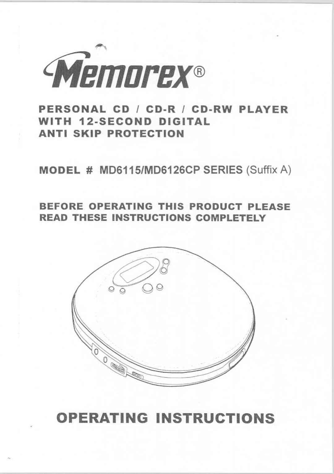 Memorex MD6115, MD6126CP manual 