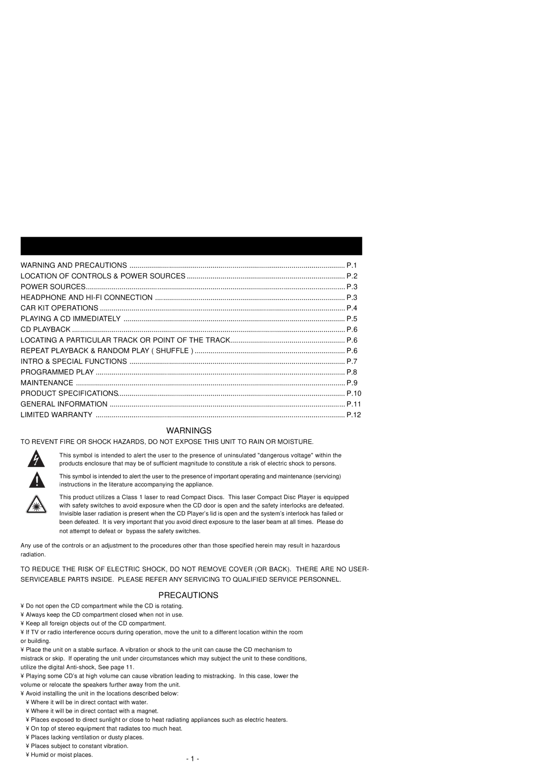 Memorex MD6440cp manual Table of Contents 