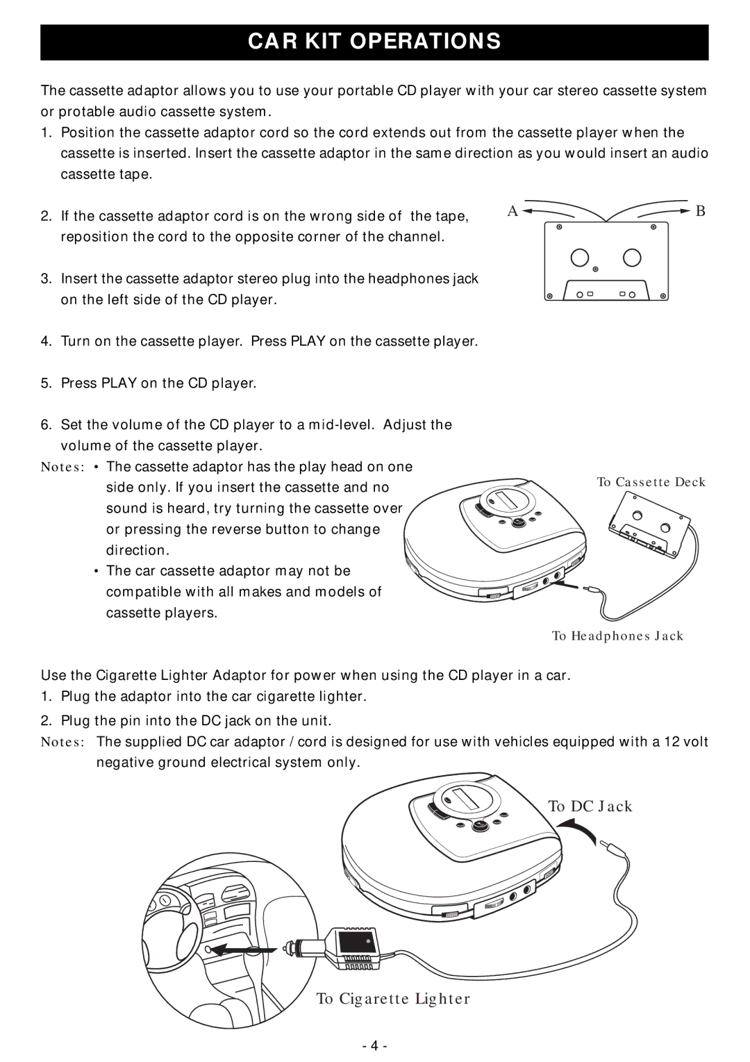 Memorex MD6440cp manual CAR KIT Operations, To Cassette Deck To Headphones Jack 