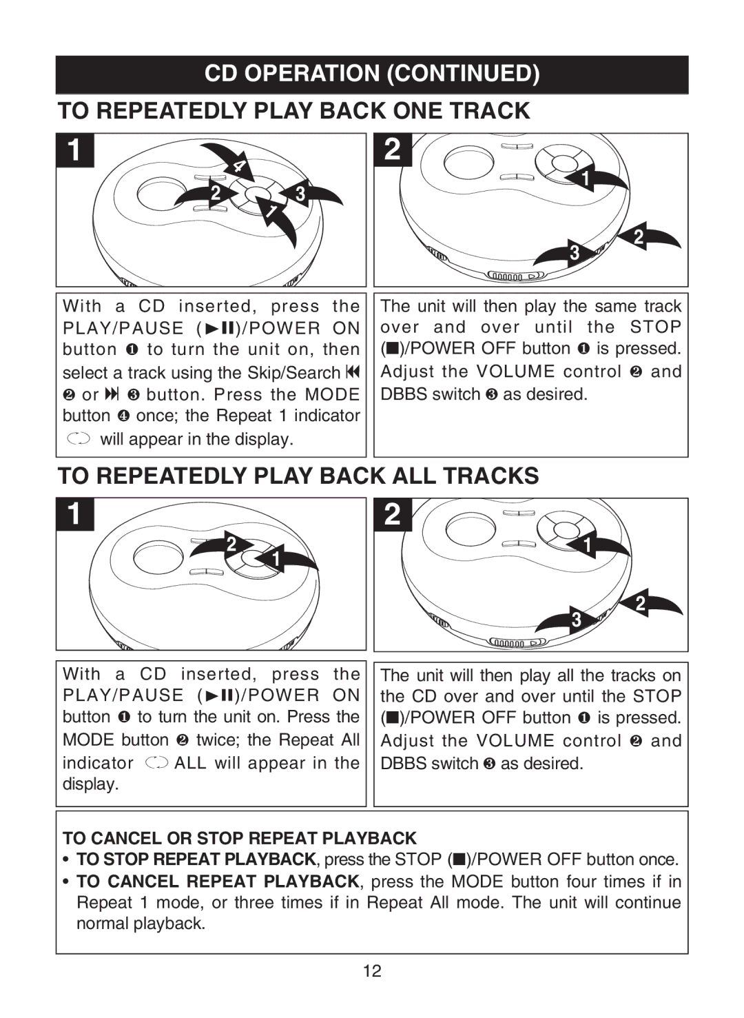 Memorex MD6441 manual To Repeatedly Play Back ONE Track, To Repeatedly Play Back ALL Tracks 