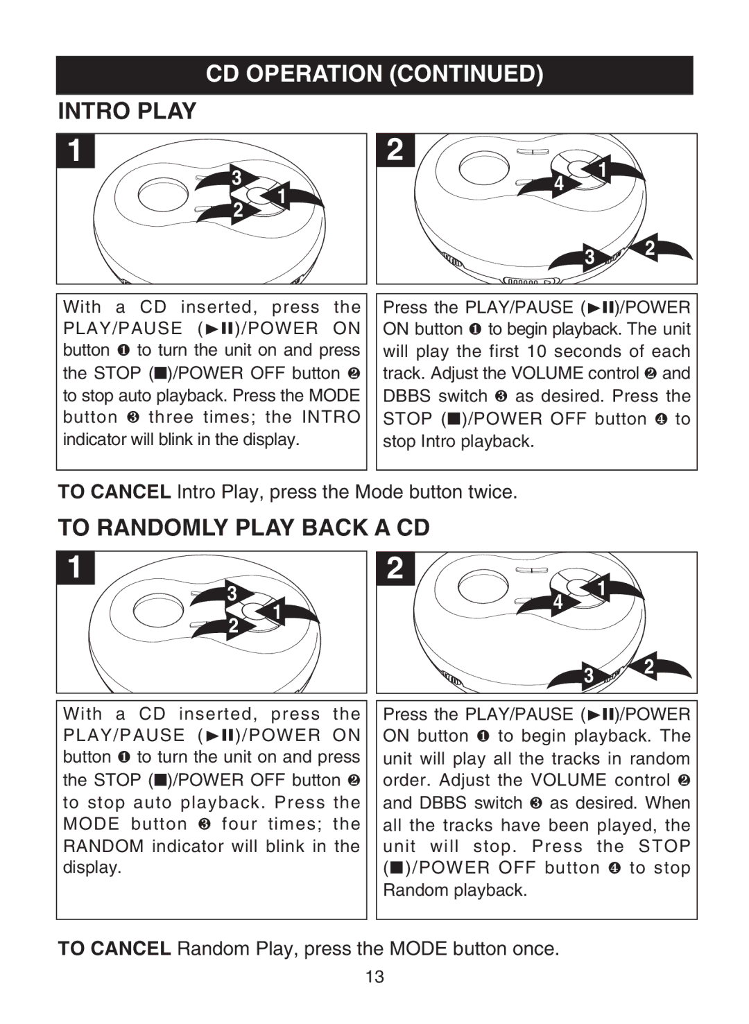 Memorex MD6441 manual Intro Play, To Randomly Play Back a CD 