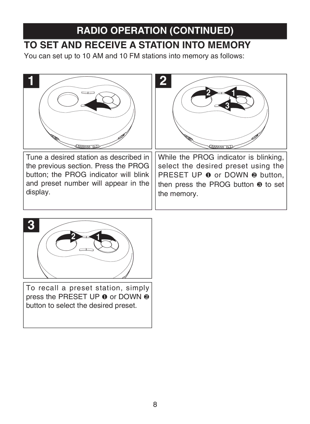 Memorex MD6441 manual Radio Operation, To SET and Receive a Station Into Memory 