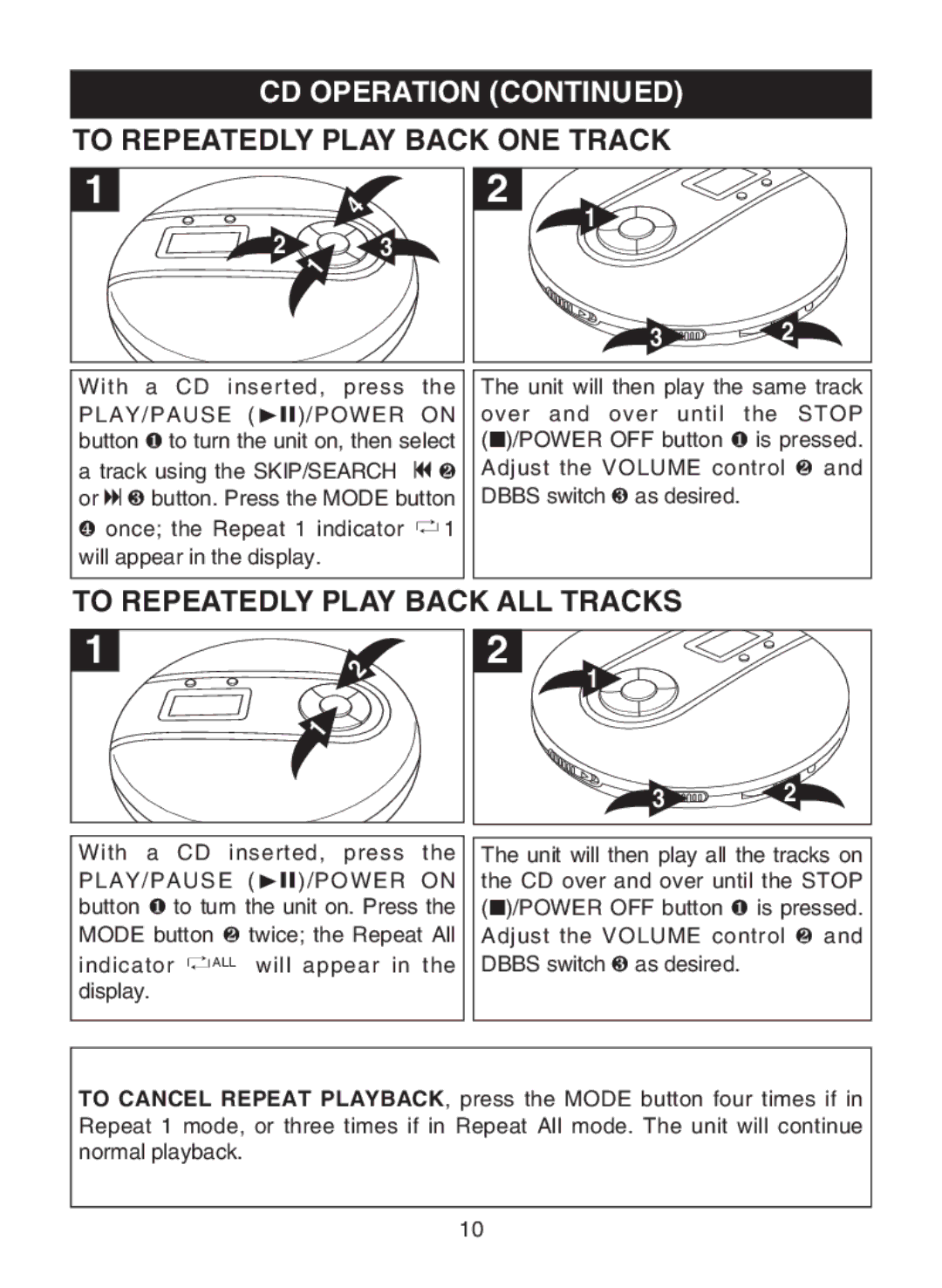 Memorex MD6443 manual To Repeatedly Play Back ONE Track, To Repeatedly Play Back ALL Tracks 