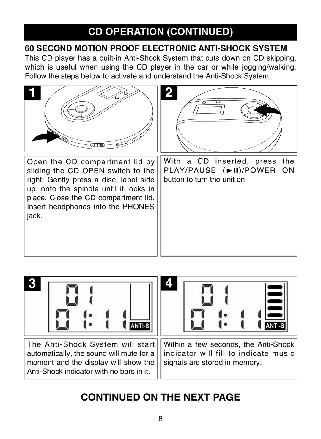 Memorex MD6443 manual On the Next, Second Motion Proof Electronic ANTI-SHOCK System 