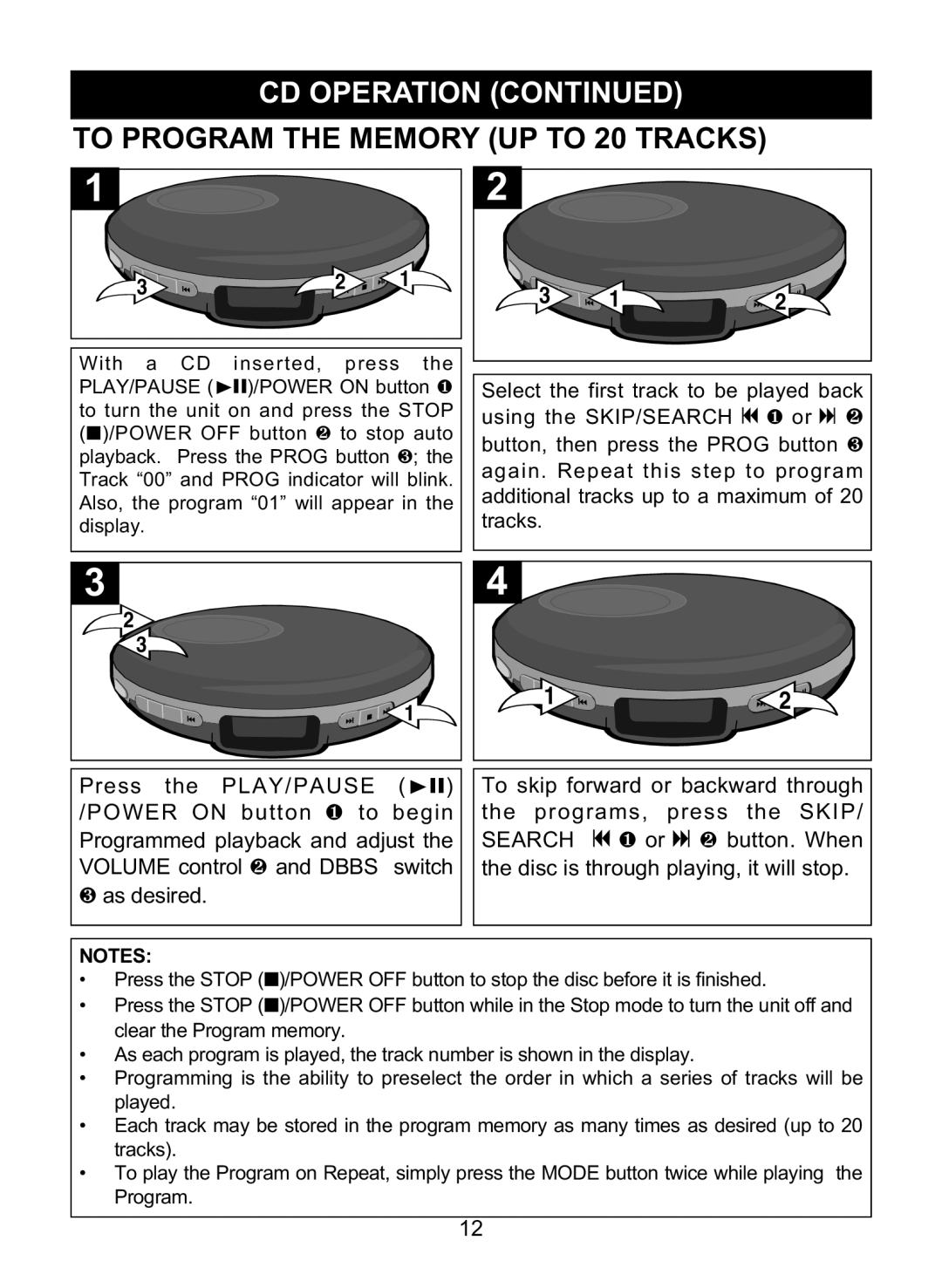 Memorex MD6447 manual To Program the Memory UP to 20 Tracks, ❶ to 