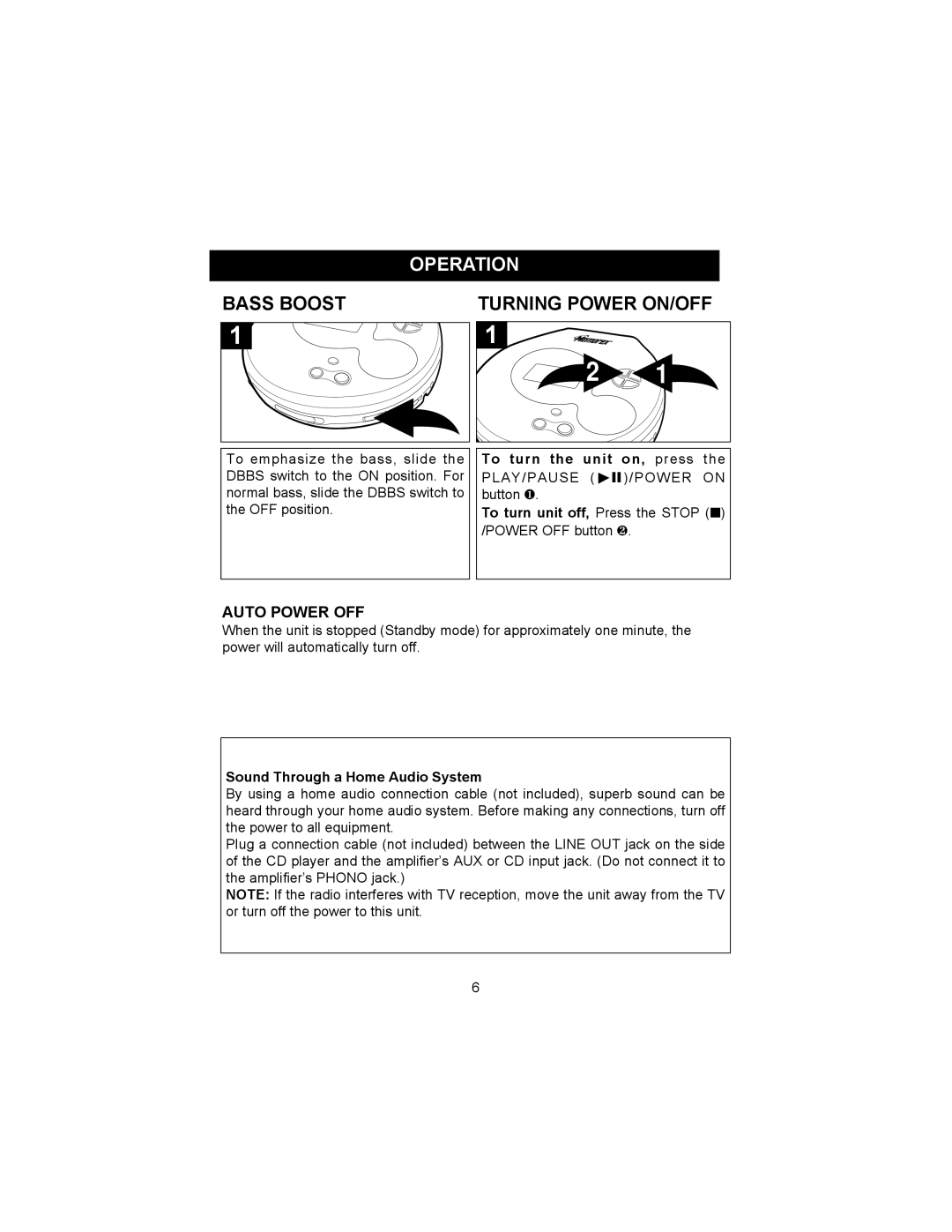 Memorex MD6456 manual Operation, Bass Boost, Auto Power OFF 