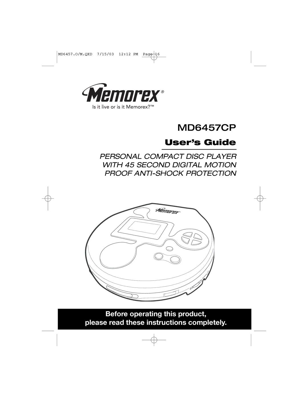 Memorex MD6457CP manual 